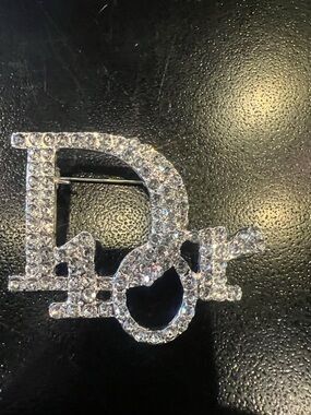 Dior Silver Crystal Logo Brooch